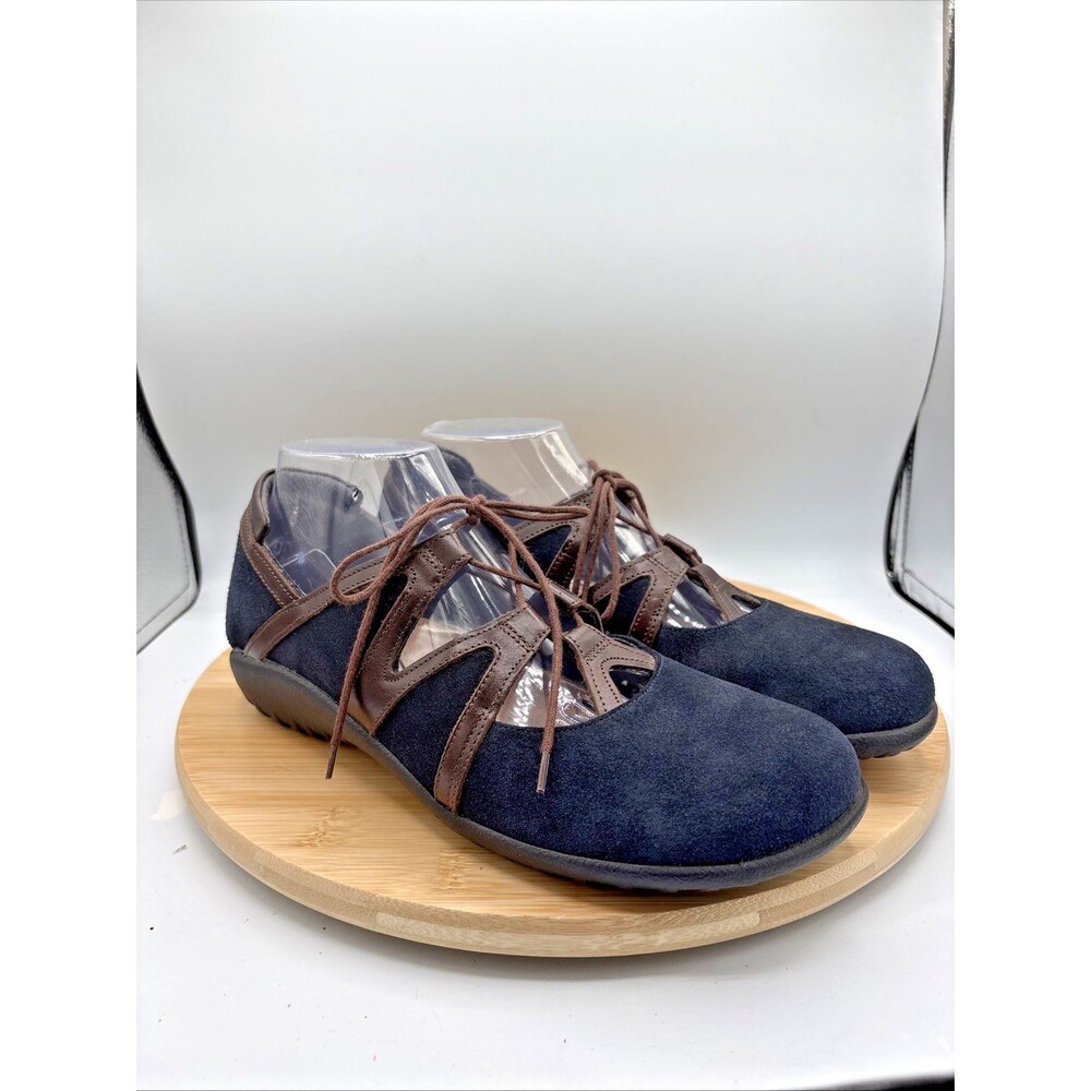 Naot Timu Mary Jane Ghillie Lace Up Navy Nubuck Brown Leather EU 40 US 9 Comfort